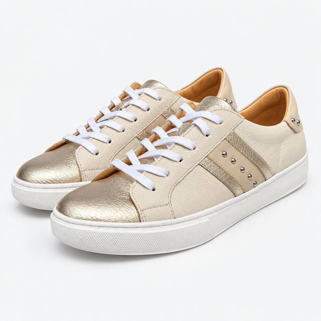 Zapatilla Cleo Beige Champagne — vista diagonal