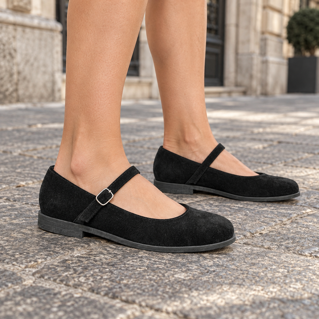 Mafalda Mía Gamuza Negro con modelo